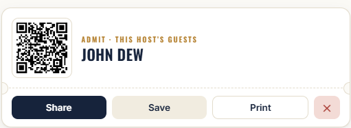 A real Invitally host ticket with QR code
